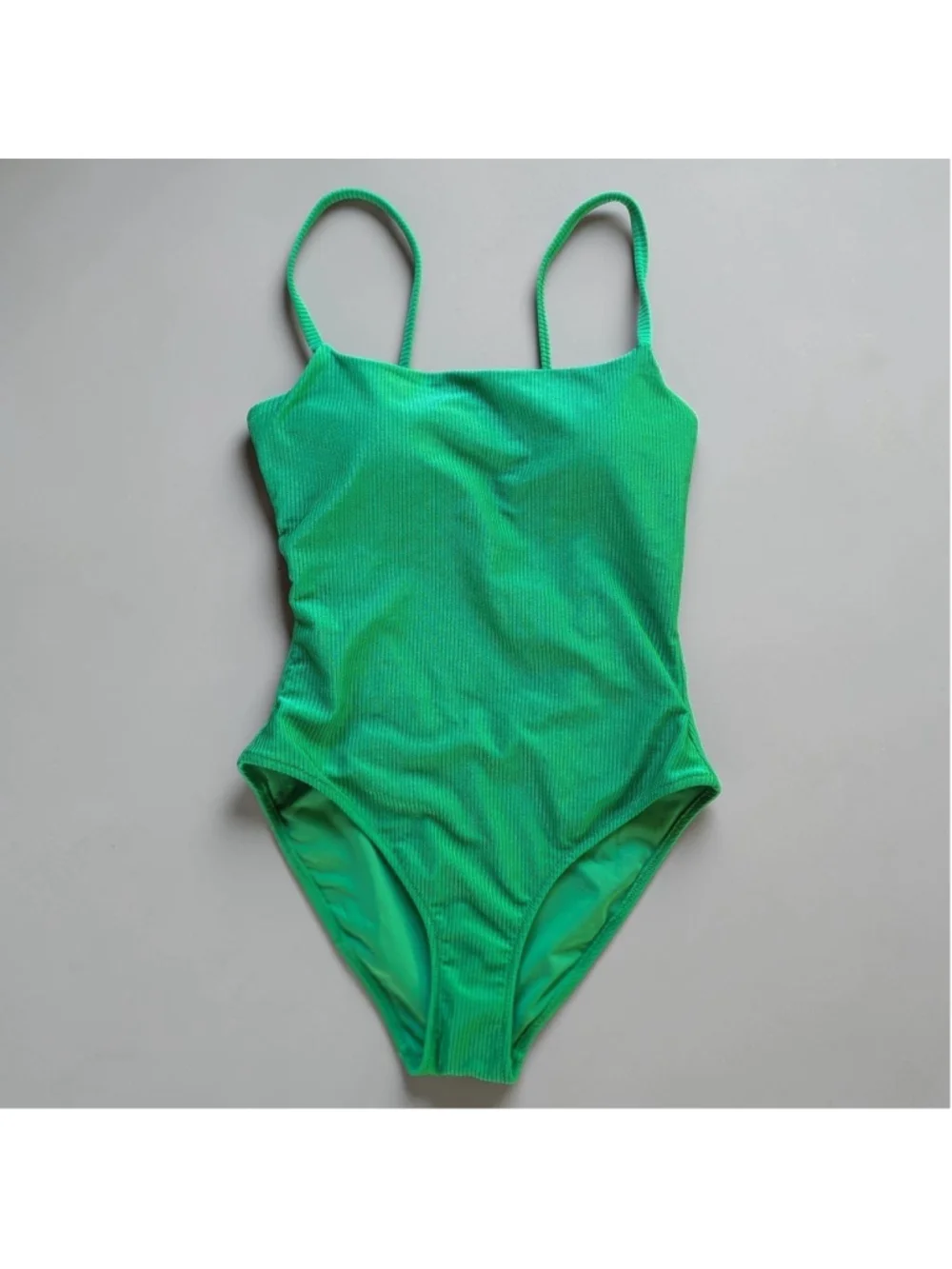 Aerie Scoop Neck Ribbed Tie Back One Piece Swimsuit Sz S NWOT Green